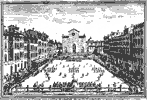 Veduta della piazza di Santa Croce della città di Firenze, inizio di una partita del gioco del calcio