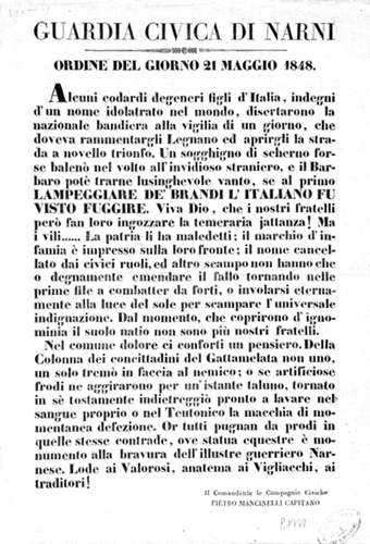 BOLLETTINO DEL COMITATO DI GUERRA, Brescia 28 aprile 1848.