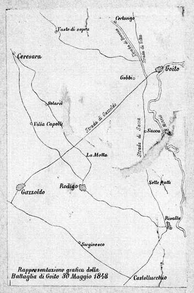 Mappa del territorio interessato alla battaglia di Goito del 30 maggio 1848.