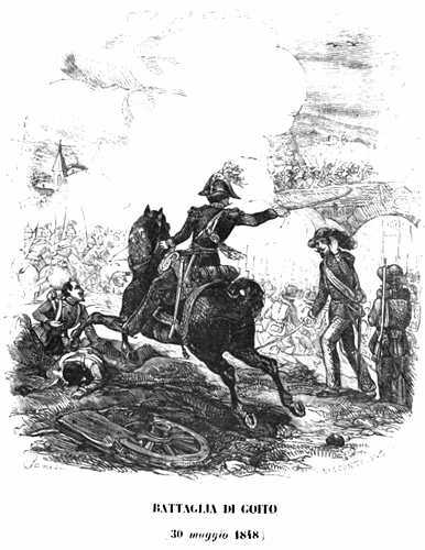 Stampa che rappresenta un episodio della battaglia di Goito del 30 maggio 1848.