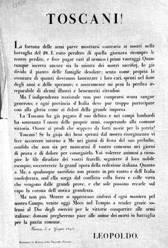 Proclama di Leopoldo II ai Toscani, Firenze 2 giugno 1848.