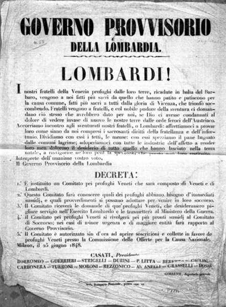 Manifesto del Governo Provvisorio della Lombardia, 25 giugno 1848.
