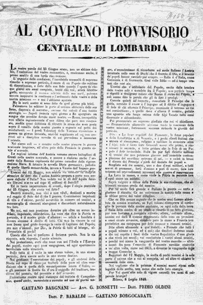 Manifesto del Governo Provvisorio della Lombardia, 8 luglio 1848.