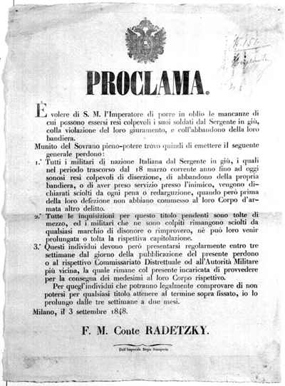 Proclama di Radetzky, Milano 3 settembre 1848.
