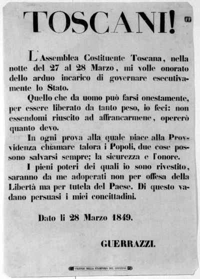 Manifesto del governo provvisorio di Toscana, 28 marzo 1848.
