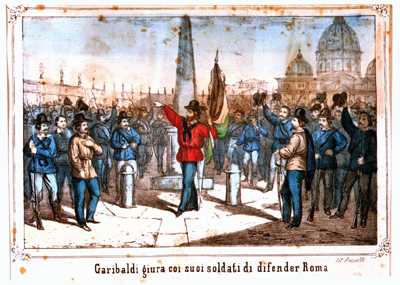 Garibaldi giura coi suoi soldati di difender Roma.