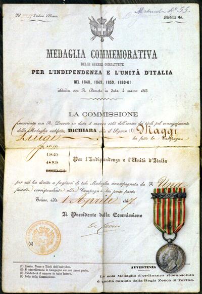 Medaglia commemorativa delle guerre combattute per l'indipendenza e l'unità d'Italia (1848, 1849, 859, 1860-61).