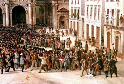 Il popolo in piazza Vecchia, raffigurato in un quadro di F. Joli