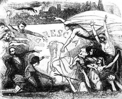 Allegoria dell'insurrezione bresciana su un almanacco popolare del 1853.