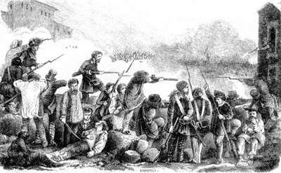 Episodio della rivolta bresciana, da un'illustrazione della storia dell'indipendenza italiana dell'Ulloa (1859).